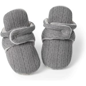 imageInfant Baby Boys Girls Cozy Fleece Booties Stay on Slippers Non Slip Soft Gripper Sock Shoes Toddler First Walker Newborn Crib Birthday Shower GiftFGrey