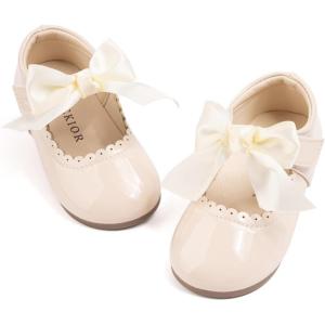 imageMary Jane Little Girls Dress Shoes Toddler Baby Ballet Flats Flower Girls Wedding Party Bow Princess Kid ShoesAbeige