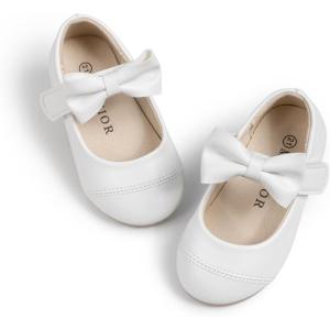 imageMary Jane Little Girls Dress Shoes Toddler Baby Ballet Flats Flower Girls Wedding Party Bow Princess Kid ShoesDwhite