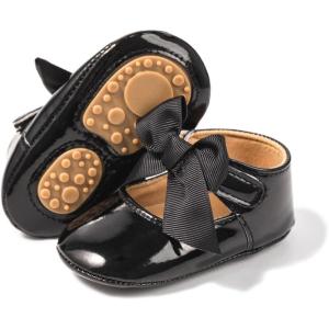 imageBaby Mary Jane Flats for Girls with Bowknot Cotton Anti Skid Sole Infant First Walker Princess Dress Crib Wedding ShoesBBlack