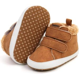 imageBaby Boys Girls Dress Shoes Winter Warm Newborn HighTop Ankle Sneakers NonSlip Soft Sole Toddler Prewalker Infant First Walkers Crib ShoesC01Fleece Brown
