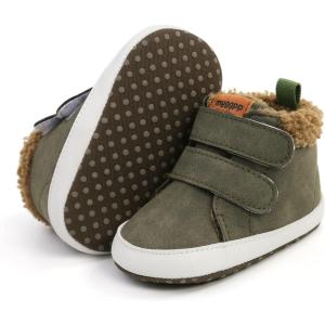 imageBaby Boys Girls Dress Shoes Winter Warm Newborn HighTop Ankle Sneakers NonSlip Soft Sole Toddler Prewalker Infant First Walkers Crib ShoesC01Fleece Green