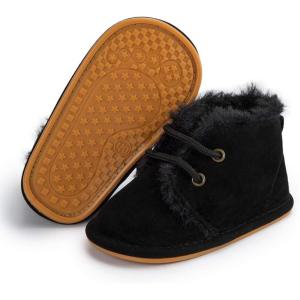 imageBaby Boys Girls Dress Shoes Winter Warm Newborn HighTop Ankle Sneakers NonSlip Soft Sole Toddler Prewalker Infant First Walkers Crib ShoesIFleece Black