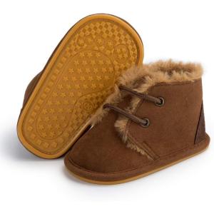 imageBaby Boys Girls Dress Shoes Winter Warm Newborn HighTop Ankle Sneakers NonSlip Soft Sole Toddler Prewalker Infant First Walkers Crib ShoesIFleece Dark Brown