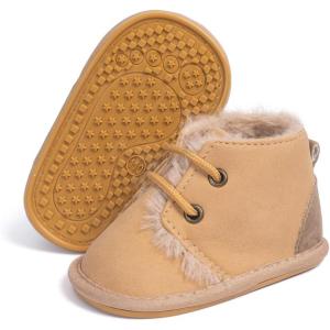 imageBaby Boys Girls Dress Shoes Winter Warm Newborn HighTop Ankle Sneakers NonSlip Soft Sole Toddler Prewalker Infant First Walkers Crib ShoesIFleece Khaki