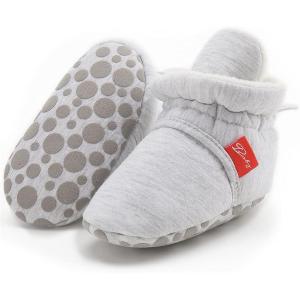 imageInfant Baby Boys Girls Cozy Fleece Booties Stay on Slippers Non Slip Soft Gripper Sock Shoes Toddler First Walker Newborn Crib Birthday Shower GiftDDrawstring Light Grey
