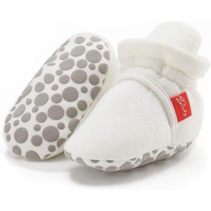 imageInfant Baby Boys Girls Cozy Fleece Booties Stay on Slippers Non Slip Soft Gripper Sock Shoes Toddler First Walker Newborn Crib Birthday Shower GiftDDrawstring White
