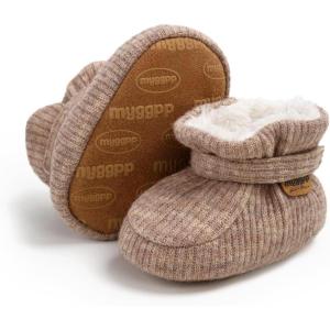 imageInfant Baby Boys Girls Cozy Fleece Booties Stay on Slippers Non Slip Soft Gripper Sock Shoes Toddler First Walker Newborn Crib Birthday Shower GiftM2081Apricot