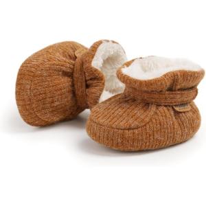 imageInfant Baby Boys Girls Cozy Fleece Booties Stay on Slippers Non Slip Soft Gripper Sock Shoes Toddler First Walker Newborn Crib Birthday Shower GiftM2081Brown