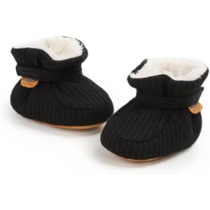 imageInfant Baby Boys Girls Cozy Fleece Booties Stay on Slippers Non Slip Soft Gripper Sock Shoes Toddler First Walker Newborn Crib Birthday Shower GiftM2081Black