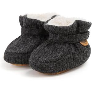 imageInfant Baby Boys Girls Cozy Fleece Booties Stay on Slippers Non Slip Soft Gripper Sock Shoes Toddler First Walker Newborn Crib Birthday Shower GiftM2081Grey