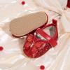 imageBaby Mary Jane Flats for Girls with Bowknot Cotton Anti Skid Sole Infant First Walker Princess Dress Crib Wedding ShoesD01Red