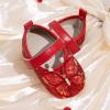 imageBaby Mary Jane Flats for Girls with Bowknot Cotton Anti Skid Sole Infant First Walker Princess Dress Crib Wedding ShoesD01Red