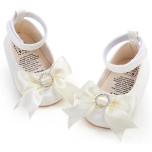 imageBaby Mary Jane Flats for Girls with Bowknot Cotton Anti Skid Sole Infant First Walker Princess Dress Crib Wedding Shoes2087White