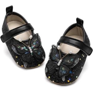 image:imageBaby Mary Jane Flats for Girls with Bowknot Cotton Anti Skid Sole Infant First Walker Princess Dress Crib Wedding ShoesD01Black