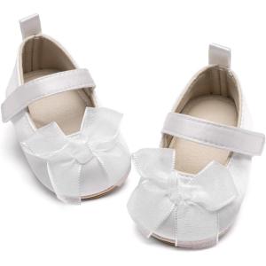 image:imageBaby Mary Jane Flats for Girls with Bowknot Cotton Anti Skid Sole Infant First Walker Princess Dress Crib Wedding Shoes220White