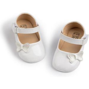 image:imageBaby Mary Jane Flats for Girls with Bowknot Cotton Anti Skid Sole Infant First Walker Princess Dress Crib Wedding ShoesF01White